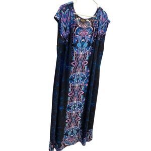 Bob Mackie Womens Maxi Dress Plus Size 2XP 2X Blue Liquid Knit Butterfly Artsy